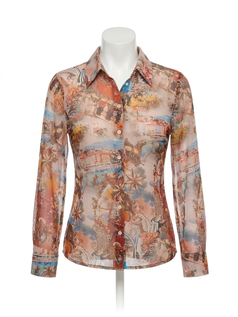 NEW L'AGENCE indiana mesh blouse in multi collage